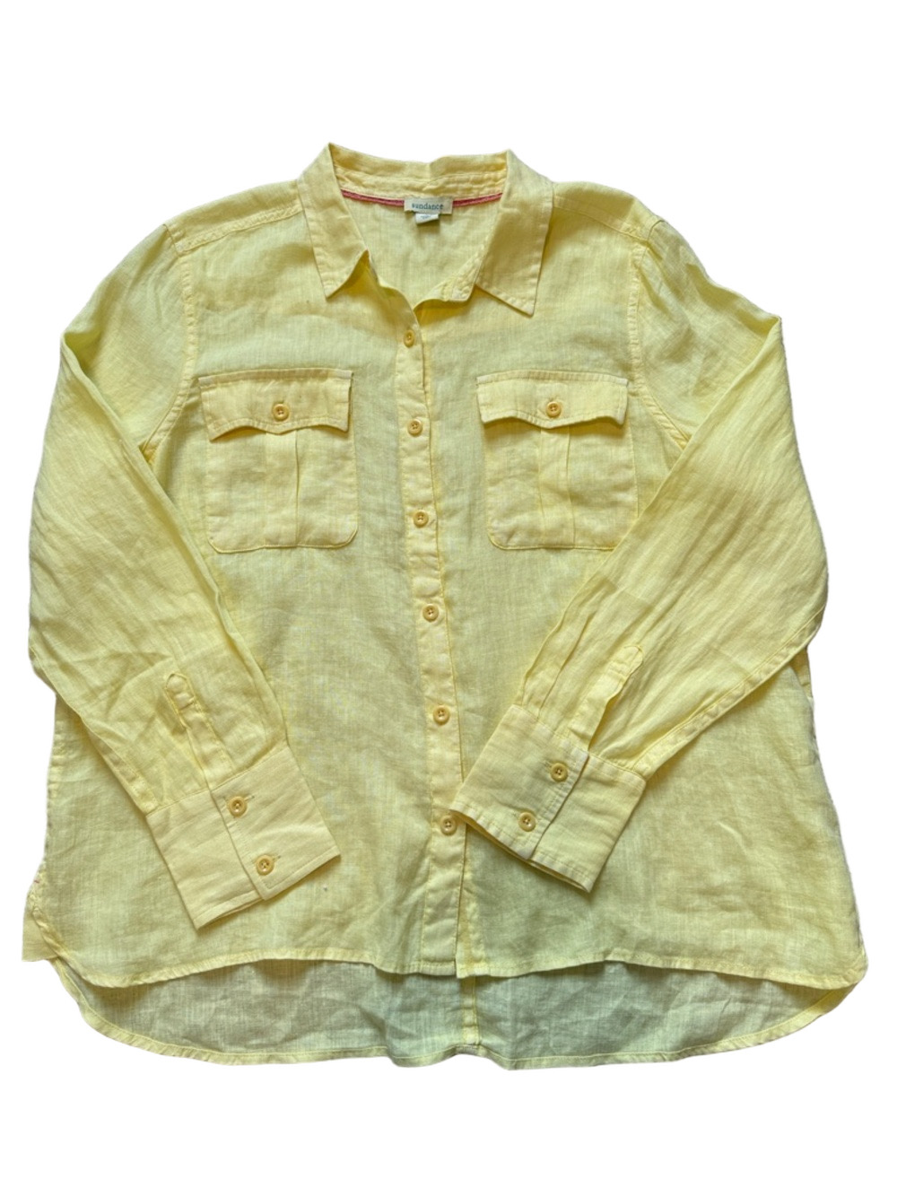 Sundance yellow long sleeve button up linen blouse sz L